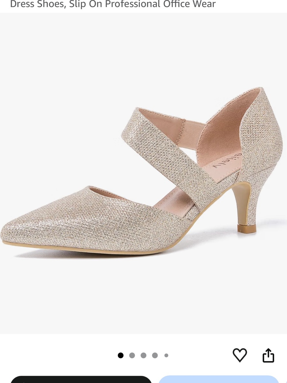 Women's Glitter Pointed-Toe Mary Jane Pumps in Champagne Kitten Heel Comfy